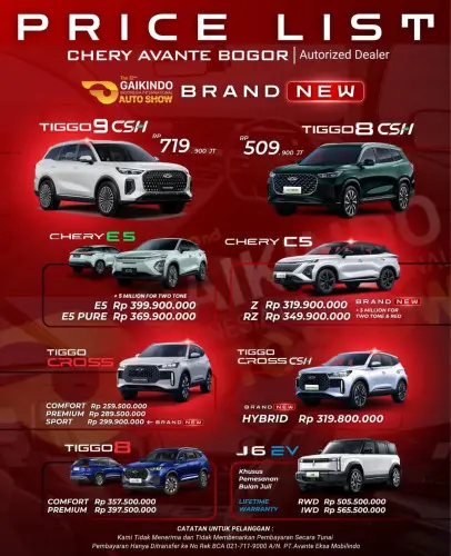 Pricelist Harga Chery ciawi 2025
